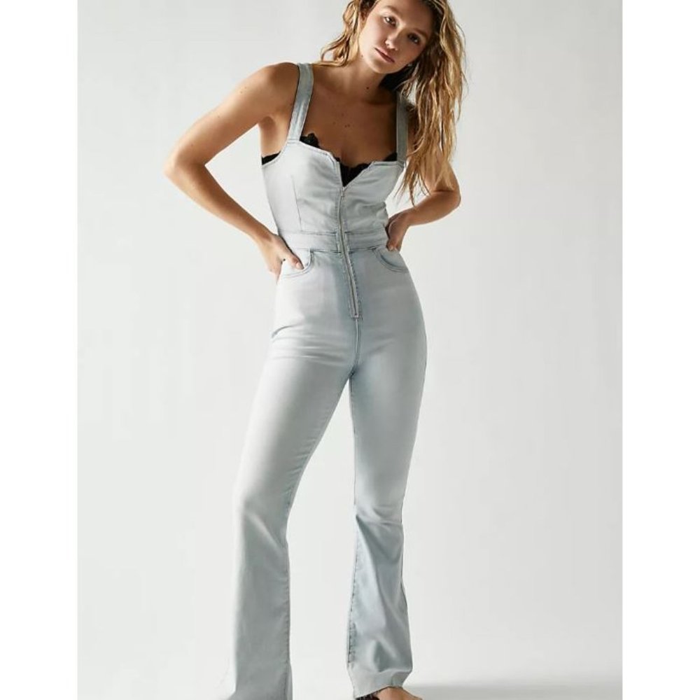 Free People Light Wash Denim Jumpsuit